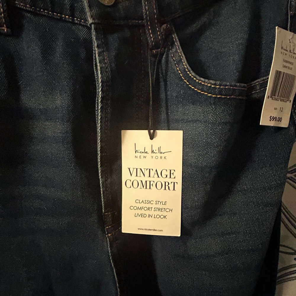 NWT Nicole Miller Vintage Comfort Jeans in Deep Blue W/Pockets “Worn Style” - Picture 7 of 16